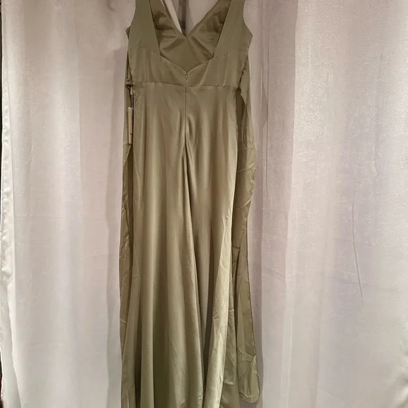 Satin Sage Green Bridesmaid Dress - Picture 5 of 7